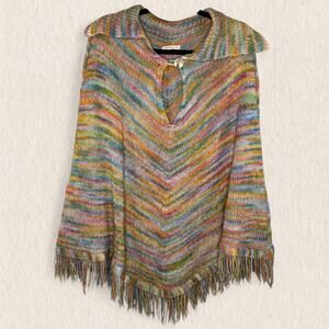Urban Outfitters Knit Poncho One Size Fringe Multicolor Chevron Boho Western